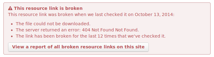 Screenshot of a broken resource report