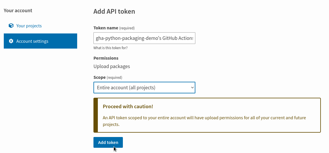 Creating a PyPI API token