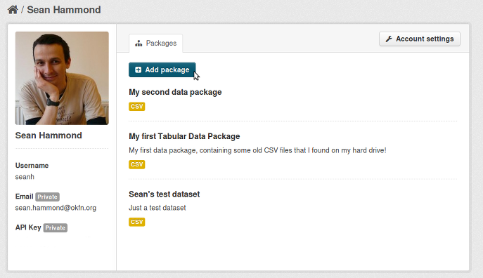 Screenshot of my Data Packager dashboard