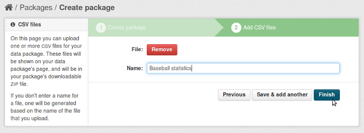 Screenshot of uploading CSV files