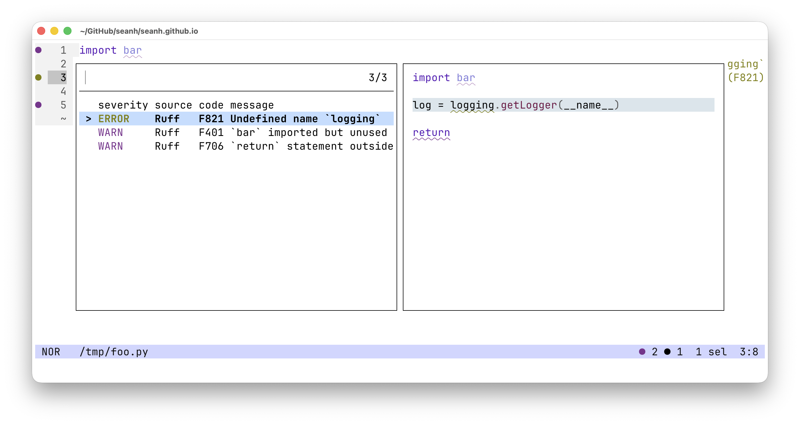 Helix's diagnostics picker Helix's diagnostics picker
