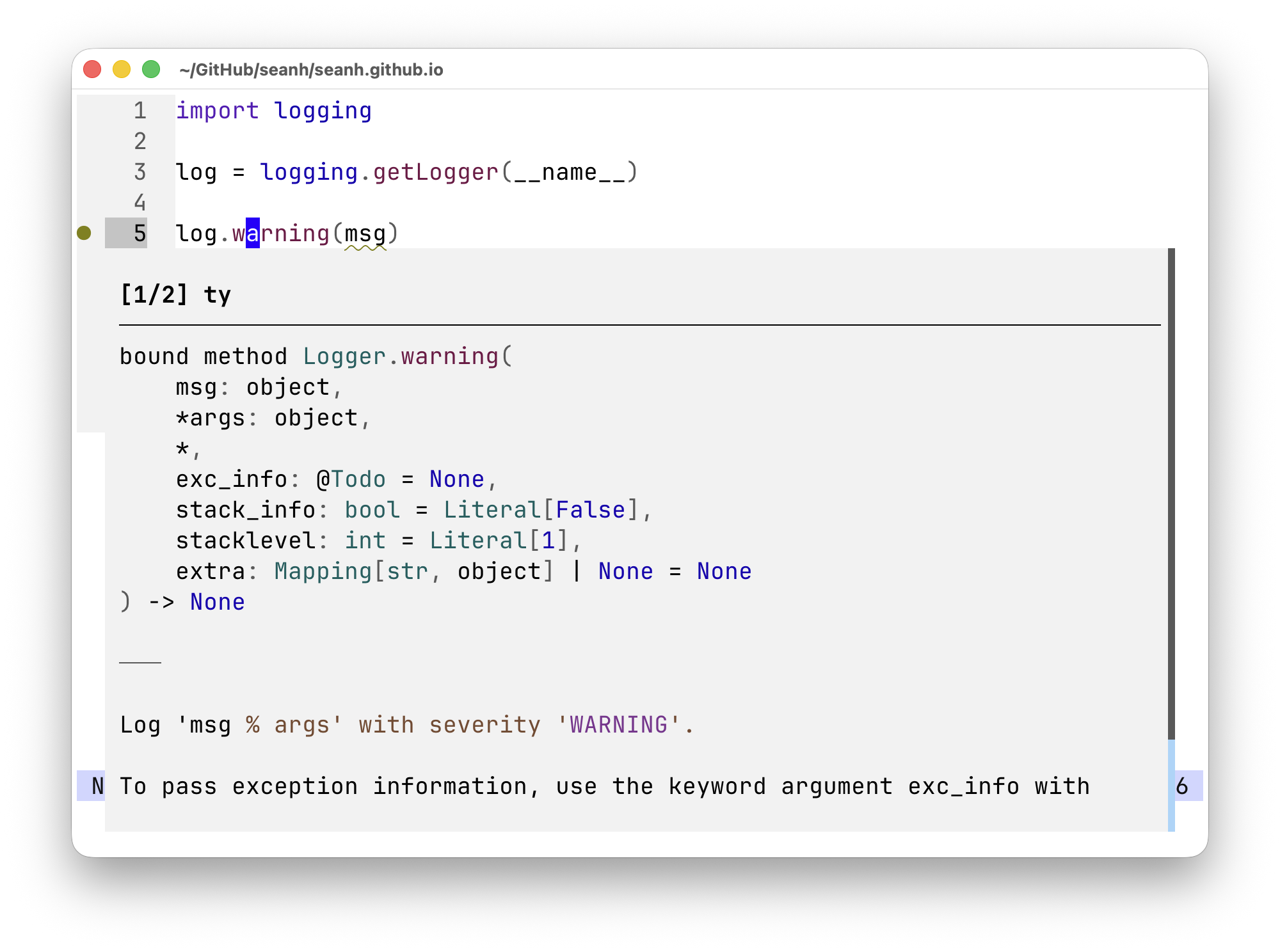 Helix showing a function's docstring Helix showing a function's docstring