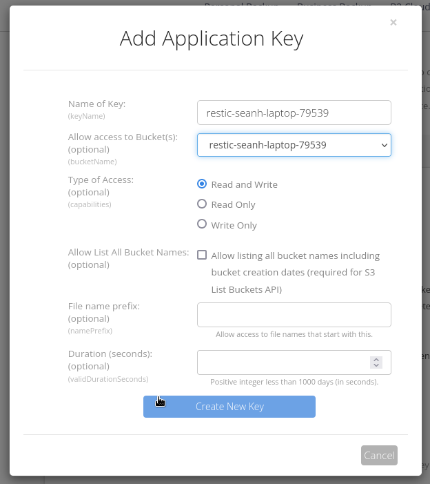 Creating an application key.