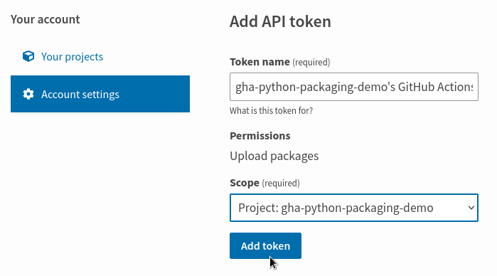 Creating a scoped PyPI API token